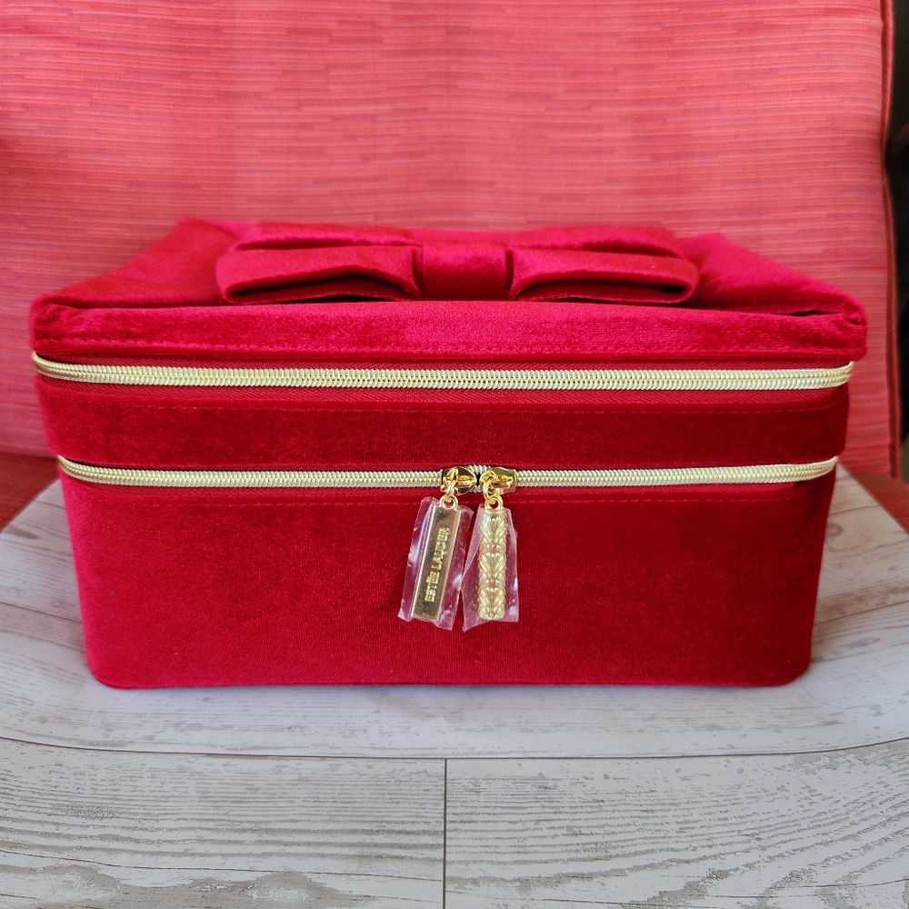NWOT Estee Lauder Red Bow Velvet Makeup Bag